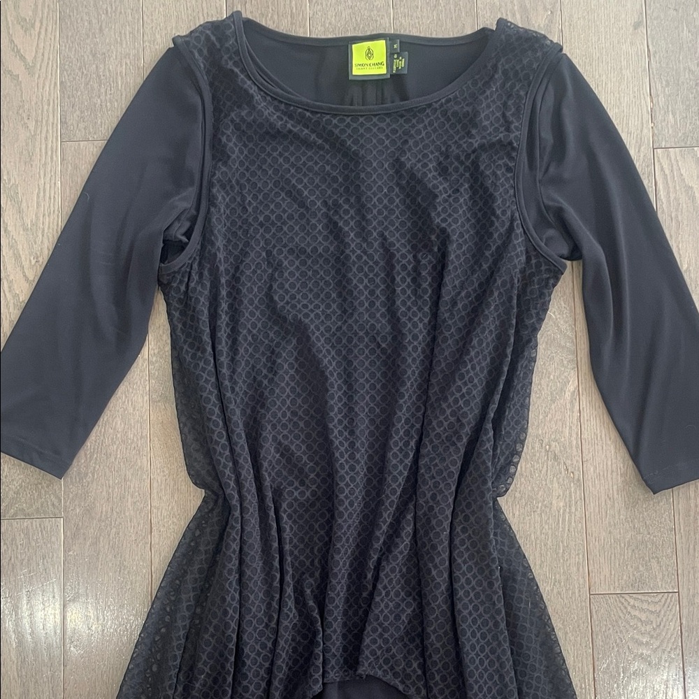 Simon Chang Elegant Black Mesh Overlay Evening Dress 🔥 Size Medium - Picture 9 of 17